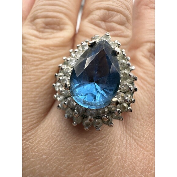 EDCO 925 Sterling Silver 14k Gold Vermeil Natural Blue Topaz Ring Size 9 - Picture 2 of 6